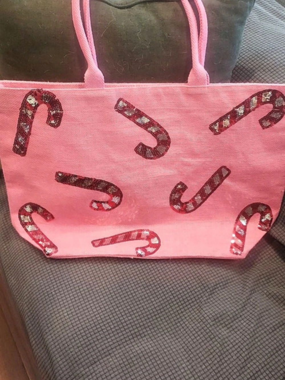 Mudpie Candy Cane Sparkle Tote Pink & Red Tote Like New